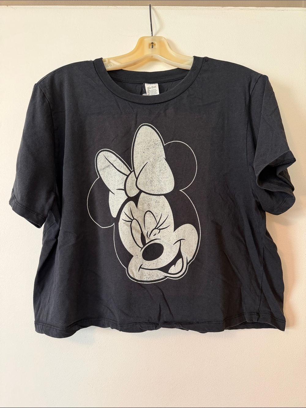Disney Black Crop Tee with White Minnie Graphic